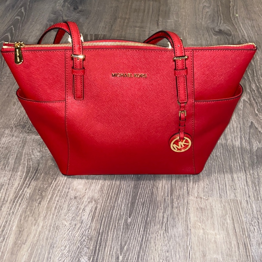 Michael Kors red handbag top zip